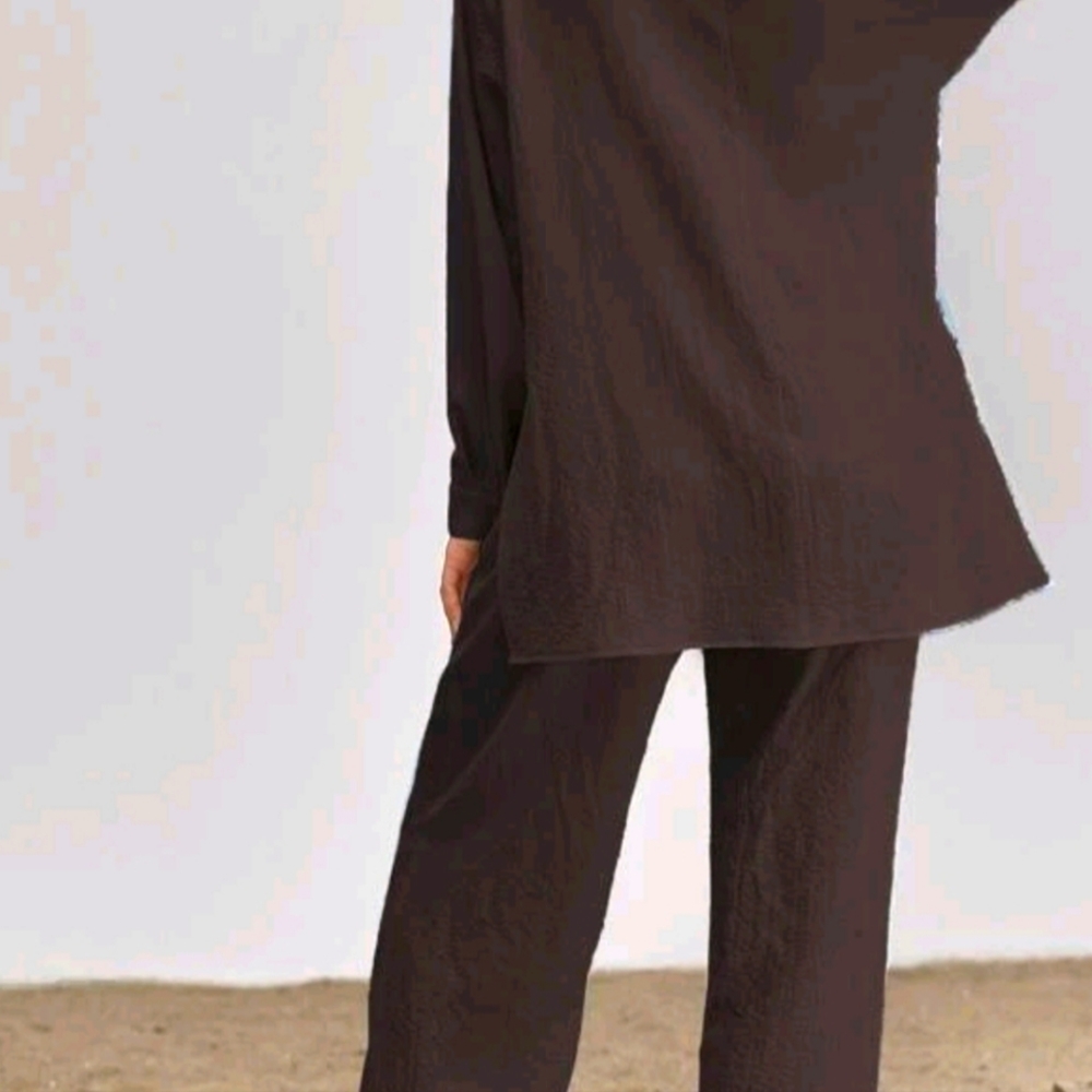 Wide leg pants set(Brown)